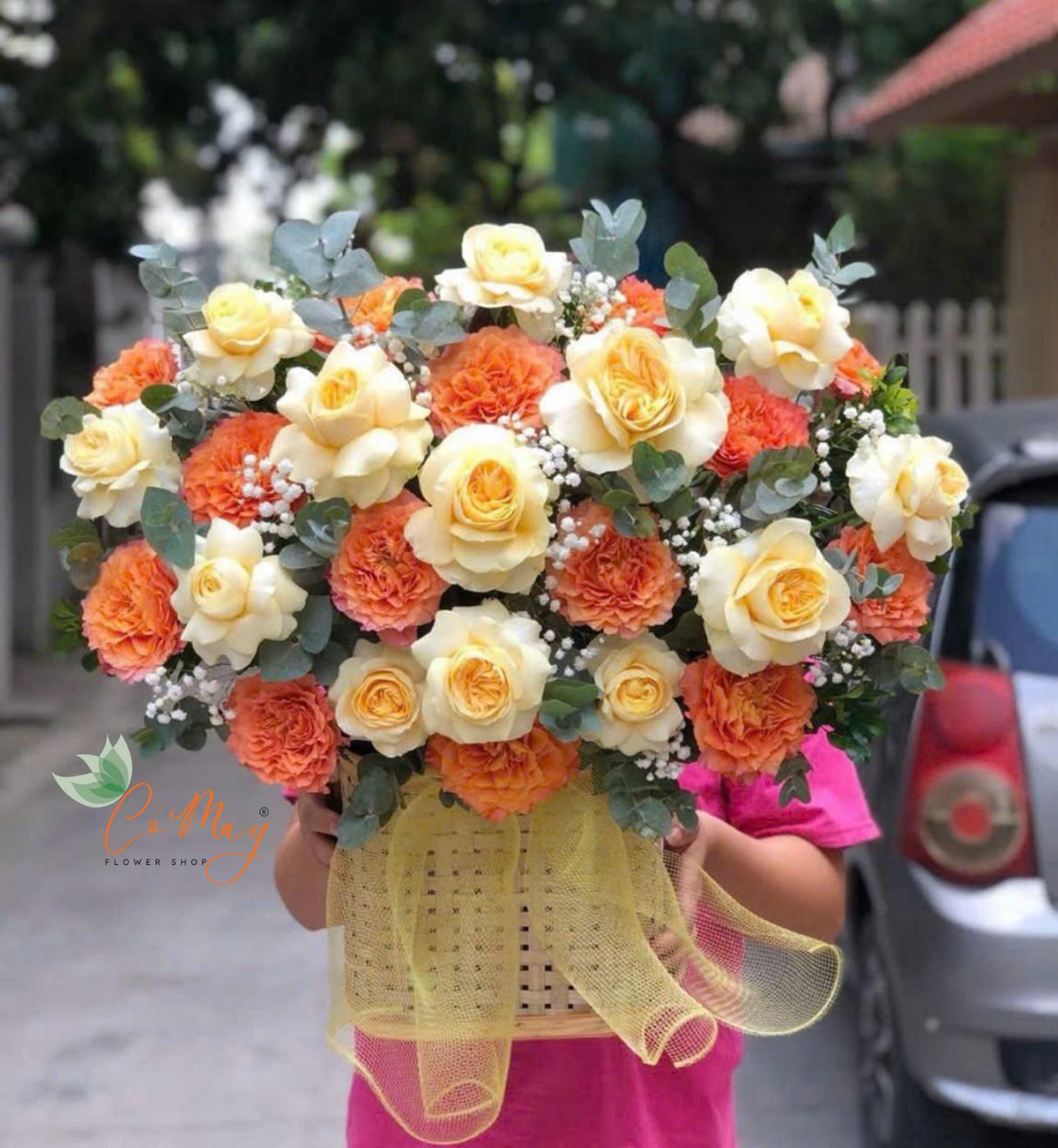 Giỏ Hoa Khai Trương Tone Cam - GH07 1 Giỏ hoa khai trương tone cam