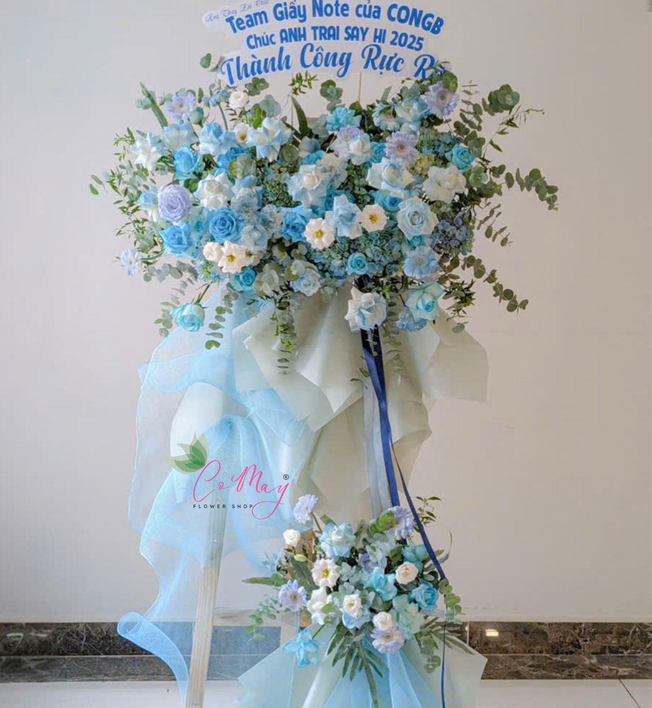 Kệ Hoa Tặng Khai Trương Tone Xanh - B74 1 kệ hoa xanh dương blue whisper đẹp
